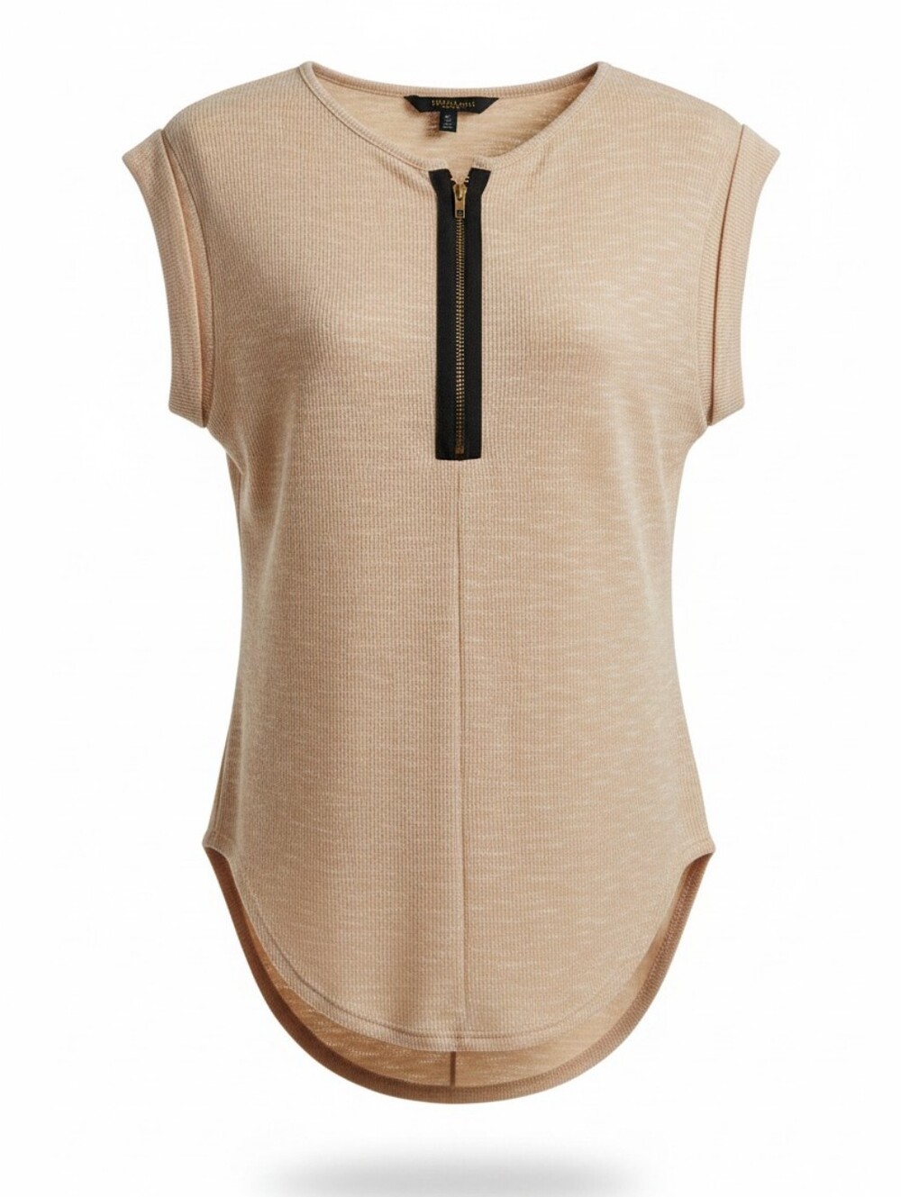 Cleo Women’s Beige Knit Zip-Back Top Size small